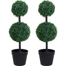 Decorative Items OutSunny Double Ball Tree Green Artificial Plant 2pcs
