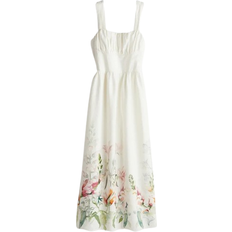 H&M Printed Linen-Blend Dress - White/Floral