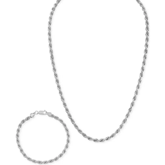 Men - Silver Jewellery Sets Esquire Round Box Chain Bracelet & Necklace Set - Silver