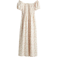 H&M Off-The-Shoulder Poplin Dress - Cream/Small Flowers