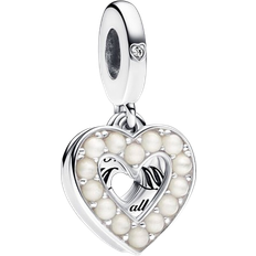 Pandora Heart Double Dangle Charm - Silver/Pearls/Transparent