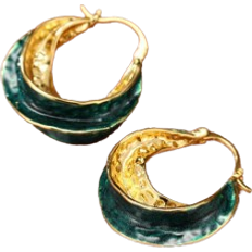 Suyu Fashion Irregular Geometric Circular Oil Drip Earrings - Gold/Green