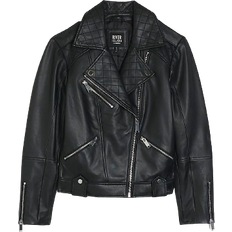 Leather Jackets River Island Leather Zip Up Biker Jacket - Black