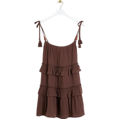 XL Dresses River Island Bead Tiered Hem Beach Mini Dress - Brown