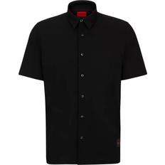 Cotton - Men Shirts Hugo Boss Ebor Short Sleeve Shirt - Black