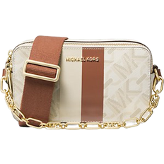 Michael Kors Handbags Michael Kors Jet Set Small Empire Signature Logo Stripe Double Zip Camera Bag - Vanilla/Luggage