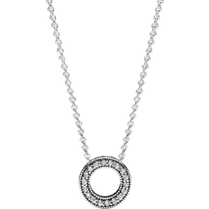 Pandora Logo Pavé Circle Collier Necklace - Silver/Transparent