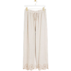 Beige - Women Trousers River Island Linen Blend Broderie Trousers - Stone