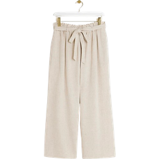 River Island Linen Blend Belted Wide Leg Trousers - Stone