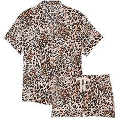 Brown - Women Pyjamas Victoria's Secret Satin Short Pajama Set - Wavy Leopard