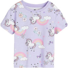 H&M Girl's Printed T-shirt - Lilac/Unicorns
