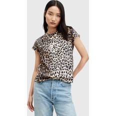 Brown - Women T-shirts AllSaints Tiepo Anna Cotton T-Shirt, Leopard Brown