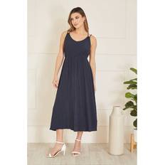 L - Midi Dresses - Solid Colours Yumi Mela London Crinkle Cross Over Back Midi Dress, Navy