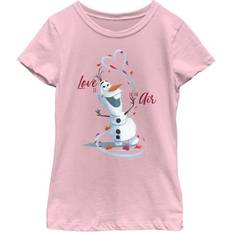 Disney Frozen Girl's Love Is in the Air Olaf Graphic Tee - Light Pink