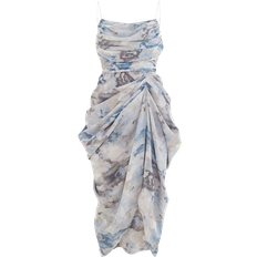 M - Midi Dresses PrettyLittleThing Abstract Print Ruched Drape Midi Dress - Grey