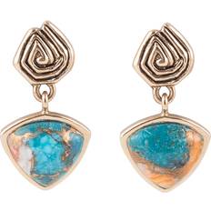 Barse Swirled Turquoise and Orange Sponge Coral Matrix Golden Post Earrings