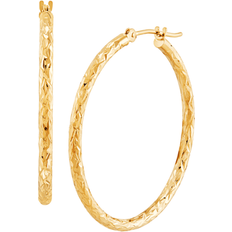 Welry 30mm Crystal-Cut Tube Hoop Earrings in 10K Yellow Gold