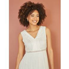 Midi Dresses - White Yumi Lace Cotton Midi Dress, White