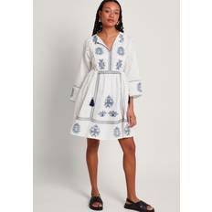 Monsoon Katied Embroidered Kaftan Dress, Ivory/Multi