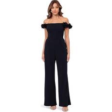 Xscape Women's Off-The-Shoulder Ruffle Straight-Leg Jumpsuit Black