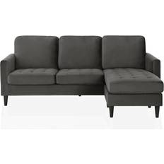 CosmoLiving by Cosmopolitan Velvet Corner Charcoal Grey Sofa 207cm 2pcs 3 Seater