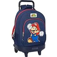 Inner Pocket School Bags Safta Super Mario World Großer Rucksack mit Rädern, kompakt, abnehmbar, ideal für Kinder verschiedener Altersgruppen, bequem und vielseitig, Qualität und Widerstandsfähigkeit, 33 x 22 x 45 cm, Marineblau