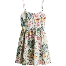 H&M Cotton Dress with Flared Skirt - Cream/Floral