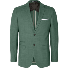 Green - Men Blazers Selected Homme Slim Fit Single Dress Blazer - Light Green Melange