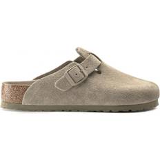 Green - Women Outdoor Slippers Birkenstock Boston Soft Footbed Suede Leather - Faded Khaki