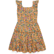 Polo Ralph Lauren Girl's Micro Floral-Print Ruffle Dress - Tropical Woodblock With Dark Pink