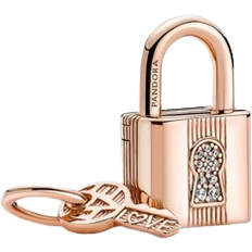 Pandora Padlock & Key Dangle Charm - Rose Gold/Transparent