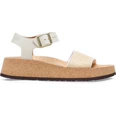 Birkenstock Wedge Sandals Birkenstock Glenda French Piping Natural Leather/Synthetics - Natural/White