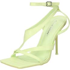 Public Desire Harness Lime Croc Strappy Square Toe Stiletto Heels green