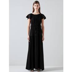 LK Bennett Womens Bla-black Carla Drawstring-waistband Cotton-blend Maxi Dress