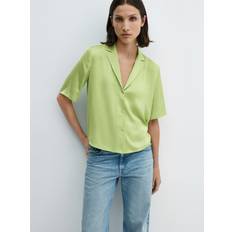Mango Shirts Mango Short Sleeve Satin Shirt, Green
