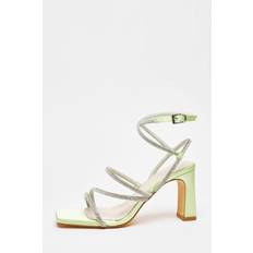 Green - Women Heeled Sandals Quiz Womens Green Diamante Strappy Block Heeled Sandals