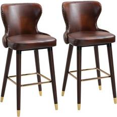 Homcom Luxury Upholstery Brown/Gold Bar Stool 101cm 2pcs