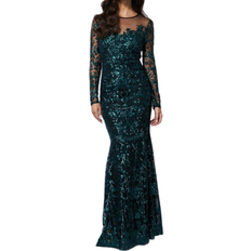 Evening Gowns Dresses Goddiva Sequin Mesh Embroidered Maxi - Emerald Green