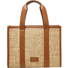 Aspinal of London Henley Step Weave Raffia Tote Bag -Natural/Tan