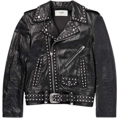 Celine Studded Belted Textured-Leather Jacket - Black