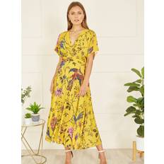 Midi Dresses - Women - Yellow Yumi Bird And Floral Kimono Midi Dress