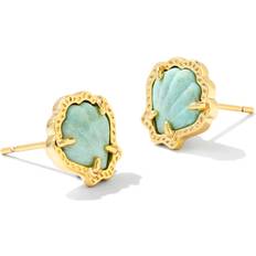 Kendra Scott Brynne Gold Shell Stud Earrings in Sea Green Chrysocolla One Size