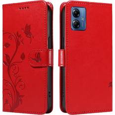 Embossed Butterfly And Card Slot Wallet Case with Hand Strap for Motorola Moto G14