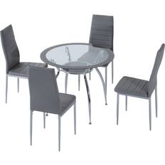 Glass Dining Sets Homcom Round Grey Dining Set 90cm 5pcs