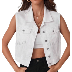 Shein Essnce Flap Pocket Button Front Vest Denim Jacket