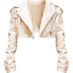 Midi Dresses Clothing PrettyLittleThing Oversized Cropped Boxy Biker Jacket - Cream