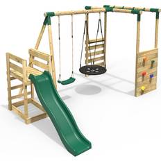 Swings Playground Rebo Wooden Swing Set with Monkey Bars Deck & Slide