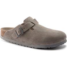 Grey - Women Outdoor Slippers Birkenstock Boston Soft Footbed Suede Leather - Stone Coin
