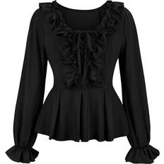 Veishet Black, XS Renaissance Costume Ruffled Shirt For Halloween Cosplay Polyester Colorful