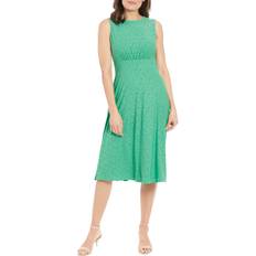 London Times Eyelet Jersey Sleeveless Midi Dress in Ming Green